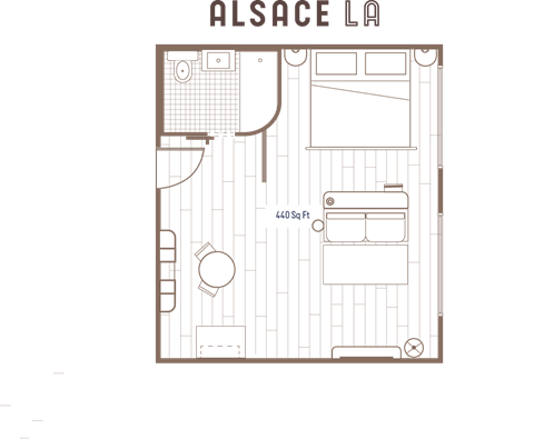 Deluxe King Studio Floor Plan at Alsace Living, California, 90016